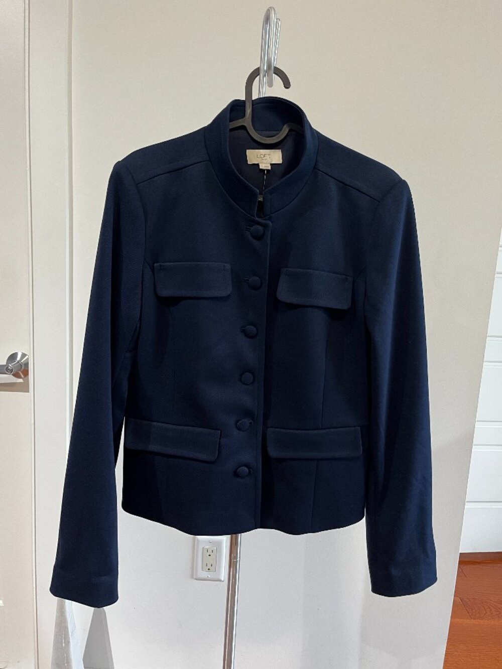 NWOT LOFT Outlet Navy Blue Stand Collar Button Front Utility Jacket Blazer - S
